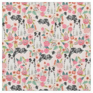 Blue Merle Border Collie  roze florals Stof