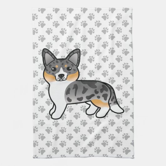 Blue Merle Cardigan Welsh Corgi Cartoon Dog Theedoek (Verticaal)
