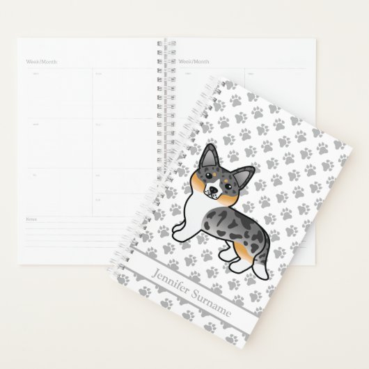Blue Merle Cardigan Welsh Corgi Dog & Text Planner (Display)