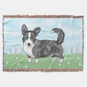 Blue Merle Cardigan Welsh Corgi Flowers Deken