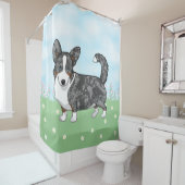 Blue Merle Cardigan Welsh Corgi Flowers Douchegordijn (In situ)