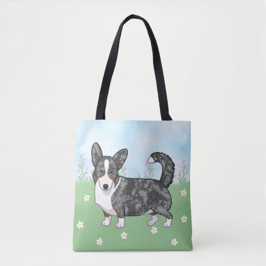 Blue Merle Cardigan Welsh Corgi Flowers Tote Bag (Voorkant)