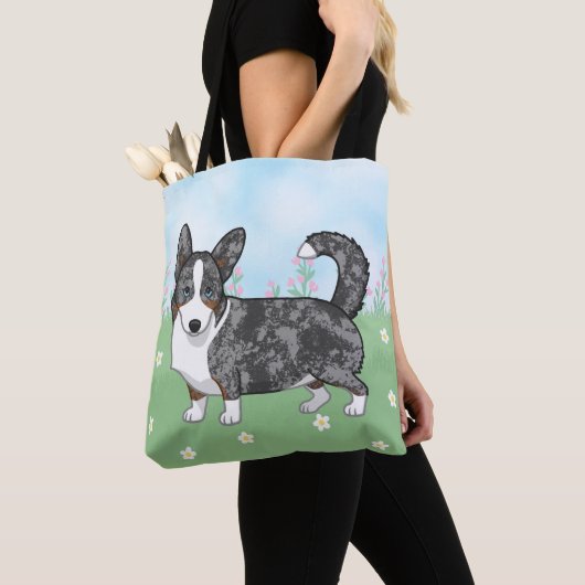 Blue Merle Cardigan Welsh Corgi Flowers Tote Bag (Dichtbij)