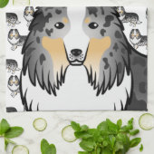 Blue Merle Cartoon Sheltie met Dog Bone & Name Theedoek (Gevouwen)