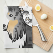 Blue Merle Cartoon Sheltie met Dog Bone & Name Theedoek (Quarter Fold)