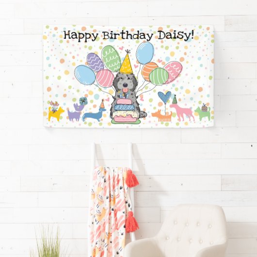 Blue Merle Cockapoo Cavapoo Hond Verjaardagsfeest Spandoek (Insitu)