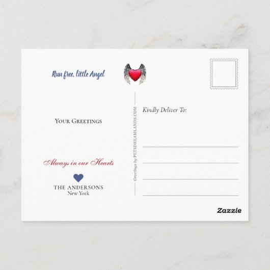 Blue Merle Collie Angel Heaven - Pet Loss Sympathi Briefkaart (Achterkant)