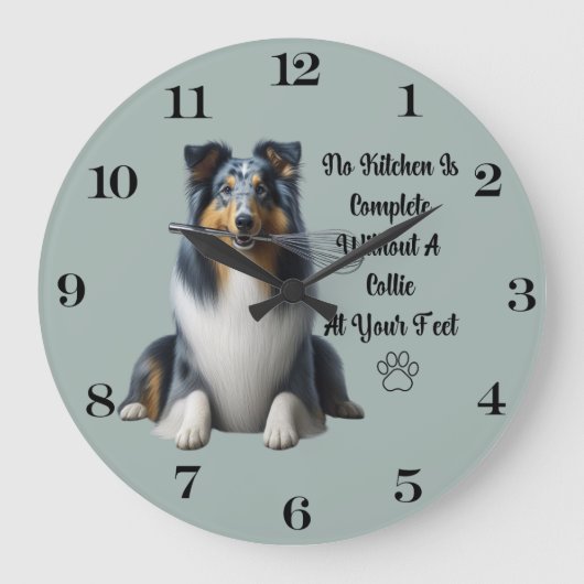 Blue Merle Collie Clock Grote Klok (Voorkant)