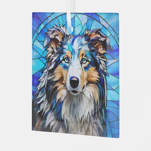 Blue Merle Collie Dog "Glas in lood" Glas Ornament (Voorkant links)