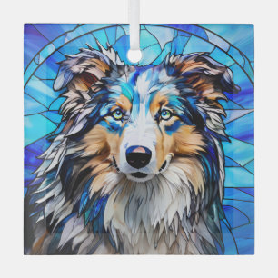 Blue Merle Collie Dog "Glas in lood" Glas Ornament