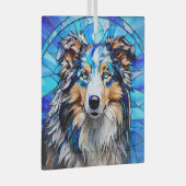 Blue Merle Collie Dog "Glas in lood" Glas Ornament (Voorkant Rechts)