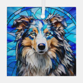 Blue Merle Collie Dog "Glas in lood" Glas Ornament (Achterkant)