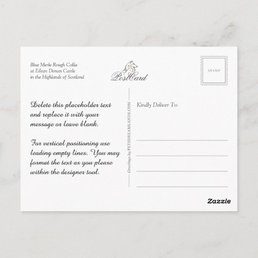 Blue Merle Collie, Eilean Donan en Scottish Flag - Briefkaart (Achterkant)