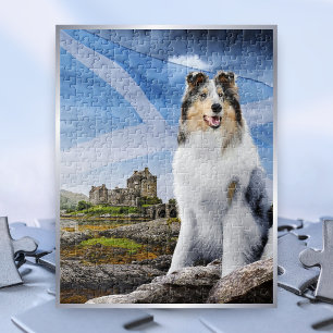 Blue Merle Collie, Eilean Donan & Scotland Flag - Legpuzzel