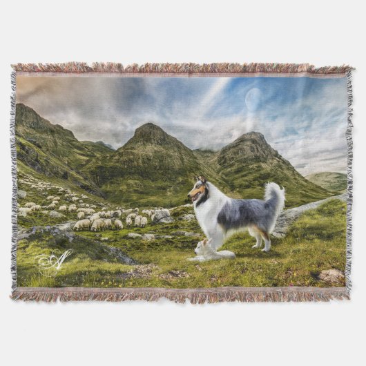 Blue Merle Collie Herding Sheep - Gepersonaliseerd Deken (Voorkant)