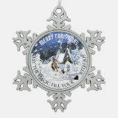 Blue Merle Collie & Lambs in Magic Snowy Night - Tin Sneeuwvlok Ornament (Voorkant)