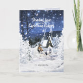 Blue Merle Collie & Lambs in White Xmas Night - Feestdagen Kaart (Voorkant)