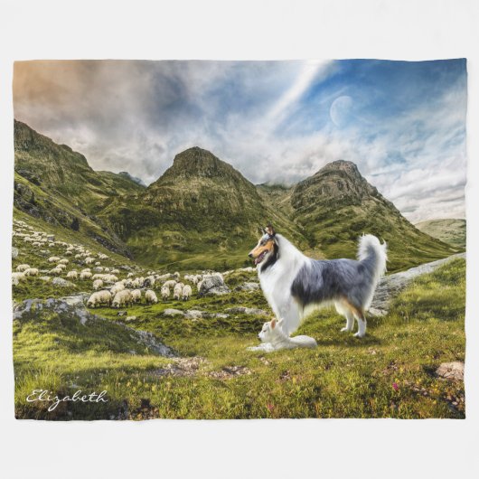 Blue Merle Collie Sheep-bedekking - Gepersonalisee Fleece Deken (Voorkant (Horizontaal))