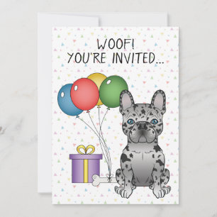 Blue Merle French Bulldog Cartoon Dog Birthday Kaart