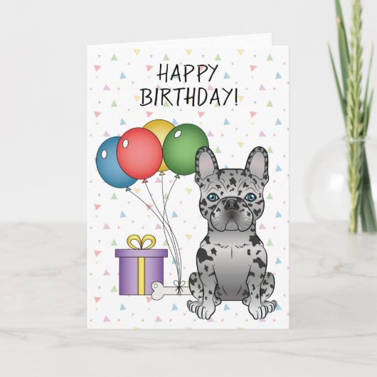 Blue Merle French Bulldog Cute Dog Happy Birthday Kaart (Voorkant)