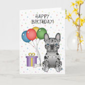 Blue Merle French Bulldog Cute Dog Happy Birthday Kaart (Gele Bloem)
