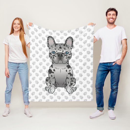 Blue Merle French Bulldog / Frenchie Cartoon Dog Fleece Deken (In situ)
