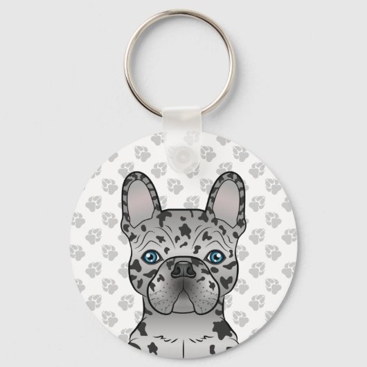 Blue Merle French Bulldog / Frenchie Cartoon Dog Sleutelhanger (Voorkant)