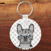 Blue Merle French Bulldog / Frenchie Cartoon Dog Sleutelhanger (Voorkant)