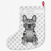 Blue Merle French Bulldog Frenchie Cute Dog & Name Grote Kerstsok (Achterkant)