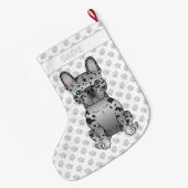 Blue Merle French Bulldog Frenchie Cute Dog & Name Grote Kerstsok (Achterkant (Hangend))