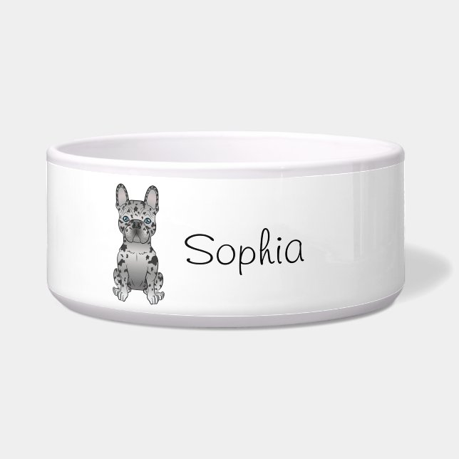 Blue Merle French Bulldog Frenchie Cute Dog & Name Voerbakje (Voorkant)