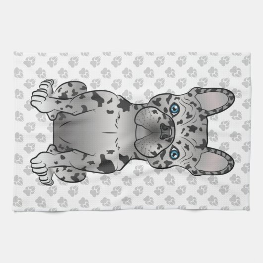 Blue Merle French Bulldog Frenchie Cute Dog & Paws Theedoek (Horizontaal)