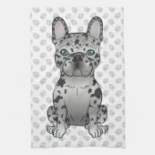 Blue Merle French Bulldog Frenchie Cute Dog & Paws Theedoek (Verticaal)