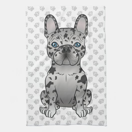 Blue Merle French Bulldog Frenchie Cute Dog & Paws Theedoek (Verticaal)