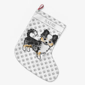 Blue Merle Long Coat Chihuahua Cartoon Dog & Name Grote Kerstsok (Voorkant (Hangend))