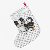 Blue Merle Long Coat Chihuahua Cartoon Dog & Name Grote Kerstsok (Achterkant (Hangend))