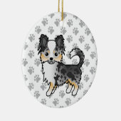 Blue Merle Long Coat Chihuahua Cartoon Dog & Paws Keramisch Ornament (Rechts)