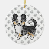 Blue Merle Long Coat Chihuahua Cartoon Dog & Paws Keramisch Ornament (Voorkant)