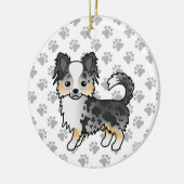 Blue Merle Long Coat Chihuahua Cartoon Dog & Paws Keramisch Ornament (Links)