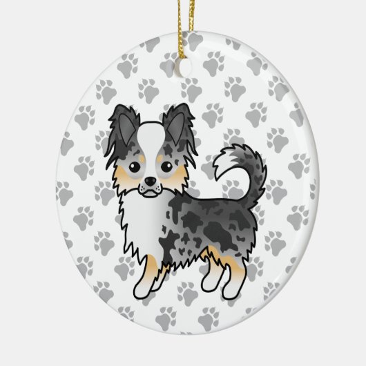 Blue Merle Long Coat Chihuahua Cartoon Dog & Paws Keramisch Ornament (Links)