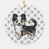Blue Merle Long Coat Chihuahua Cartoon Dog & Paws Keramisch Ornament (Achterkant)