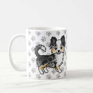 Blue Merle Long Coat Chihuahua Cartoon Dog & Paws Koffiemok