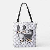 Blue Merle Long Coat Chihuahua Cartoon Dog & Paws Tote Bag (Achterkant)
