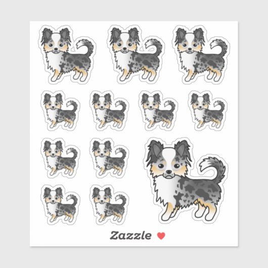 Blue Merle Long Coat Chihuahua Cute Cartoon Dogs Sticker (Vel)