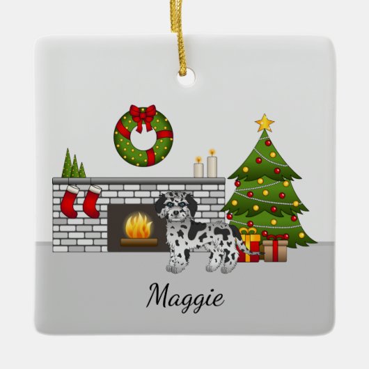 Blue Merle Mini Goldendoedle - Kerstzaal Keramisch Ornament (Voorkant)