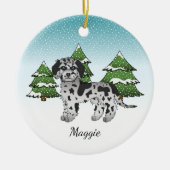 Blue Merle Mini Goldendoedle - Winter Forest Keramisch Ornament (Voorkant)