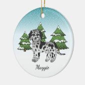 Blue Merle Mini Goldendoedle - Winter Forest Keramisch Ornament (Links)