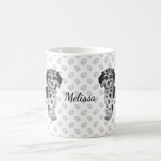 Blue Merle Mini Goldendole Cartoon Dog & Name Koffiemok (Center)