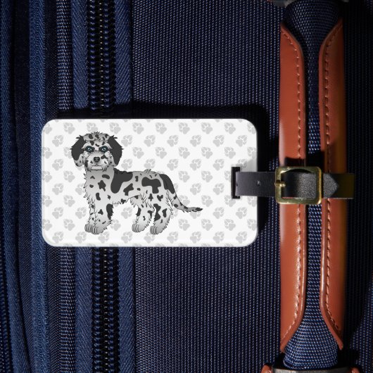 Blue Merle Mini Goldendole Cartoon Dog & Text Bagagelabel (Voorkant Insitu 4)