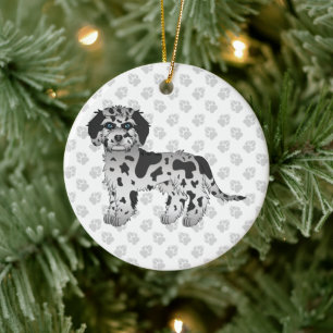 Blue Merle Mini Goldendole Cartoon Dog & Text Keramisch Ornament